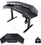 EUREKA ERGONOMIC Gaming Desk Adjustable Height Standing Desk 63" Wing Shaped Music Studio Table Workstation w Full Coverage Mousepad, 3 Stands, Dual Headphone/Cup Holder, Ipad-Slot
