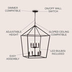 JONATHAN Y JYL7438A Pagoda Lantern Dimmable Adjustable Metal LED Pendant Classic Traditional Farmhouse Dining Room Living Room Kitchen Foyer Bedroom Hallway, 20 in, Oil Rubbed Bronze
