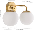 JONATHAN Y JYL3535A Louis Parisian Globe 15" 2-Light Metal/Frosted Glass Modern Contemporary LED Vanity Midcentury Glam 2700K LED 4W Bulbs Entryway Lobby Kitchen Bathroom Bedroom Hallway, Brass Gold