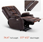 MCombo Oversized Power Lift Recliner Chair with Massage and Heat for Big and Tall Elderly People, Cup Holders, USB Ports, Side Pockets, Faux Leather R7541 (Dark Brown, Large-Oversize)