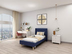 Low Profile Upholstered Platform Bed,Twin Beds with Dark-Blue(Linen)