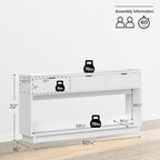 Prepac White Simply Modern Entryway Table, Narrow Console Table with 3 Drawers, Media Console with Storage, 15.75" D x 60.25" W x 32" H