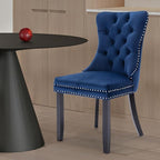 Velvet Upholstered Dining Chairs Set of 8, Modern Style Kitchen Side Chairs with Nailhead Trim and Wood Legs,Metal Pulling Ring for Dining Room Living Room(Blue)