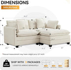 76'' Cloud Deep Seat Loveseat Sofa, Upholstered Chenille Modular 3-Seats Sectional Sofa Couch with Movable Ottoman, Modern Comfy Settee Loveseat for Living Room Set, Small Apartment, Beige
