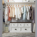 Farmhouse 5 Drawers Dresser for Bedroom, 45" Wide Chest of Drawers, 21" Tall Storage Closet Bench Storage Chest Storage Trunk, Wood Rustic Dresser for Closet, Living Room, Hallway, White