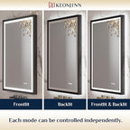 Keonjinn 30" x 36" LED Bathroom Mirror with Frontlit & Backlit, Black Metal Framed Mirror for Wall, Antifog, Stepless 3 Colors Temperature, UL-Listed LED Driver, Tempered Glass