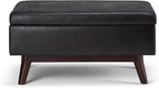 SIMPLIHOME Owen 34 inch Wide Mid Century Modern Rectangle Coffee Table Storage Ottoman in Distressed Black Vegan Faux Leather, Assembled, for the Living Room, Entryway and Family Room