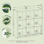 Furinno Cubicle Book Shelf, 9-Cube Thick Frame Bookshelf, Reversible Bookcase with Open Back, 14.6" x 43.8" x 43.8", for Living Room, Bedroom, Home Office, Sage Green