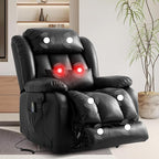 TEKAMON Power Lift Recliner Chair for Elderly with Heat & Massage, Dual Motor Genuine Leather Recliner, Lay Flat Sleeping Chairs with Infinite Position, RemoteControl(Black, Extended)