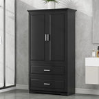 Polibi Tall Storage Cabinet with 2 Drawers, 3-Tier Adjustable Shelves & 2 Doors, Floor Free-Standing Cabinet for Bathroom, Living Room, Black, 63.2" H*32" W