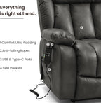 PARKOL Dual Motor Power Lift Recliner Chair for Elderly, 180-Degree Infinite Position Lay Flat Leather Recliner Chairs, with Massage and Heating, USB & Type-C Port and Remote (Sliver Gray, Medium)