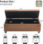 41" Faux Leather Storage Ottoman, Stitch Tufted Rectangle Upholstered End of Bed Storage Bench, Entryway Large Couch Ottoman with Wooden Legs, Light Brown