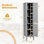 COSTWAY Tall Bathroom Storage Cabinet, 5-Tier Freestanding Linen Tower Cabinet with 2 Doors, Wooden Side Storage Organizer, Narrow Slim Floor Cabinet for Bathroom, Living Room, Kitchen (Grey)