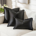 FUTEI Black Velvet Decorative Throw Pillow Covers 12x20 Set of 2,Soft Cozy Edge with Tassels Lumbar Pillow Cases,Boho Modern Home Decor for Couch Bed Living Room