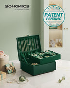 SONGMICS 2-Layer Jewelry Box, Jewelry Organizer with Handle, Removable Jewelry Tray, Jewelry Storage, Floating Effect, 8.1 x 9.4 x 4.3 Inches, Christmas Gift, Forest Green UJBC165C01
