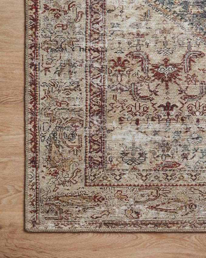 Loloi Amber Lewis Georgie Collection GER-04 Teal/Antique 5'-0" x 7'-6", .19" Pile Height, Area Rug