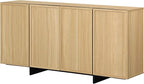 WAMPAT Modern Sideboard Buffet Cabinet with 4 Doors, Multifunctional Sideboard with Large Storage and T-Shaped Legs, Coffee Bar Cabinet Storage Cabinet for Kitchen, Living Room, Oak