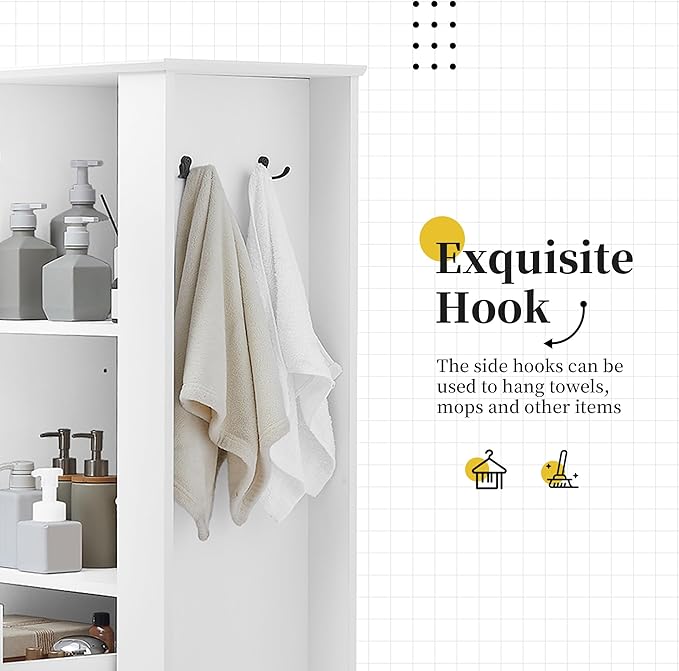 Tall Storage Cabinet, Multi-Use Bathroom Floor Freestanding Storage Cabinet with One Drawer, Adjustable Shelf, and One Tilt-Out Compartment for Bathroom, Office, Living Room, White
