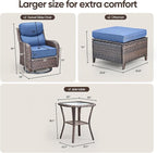 Swivel Patio Chairs sofa Set of 5 with 6" Thick Cushion - Wicker Outdoor Swivel Rocker Patio Chair with Side Table, High Back Comfortable Outdoor Glider Chairs - Brown Wicker | Blue Cushions