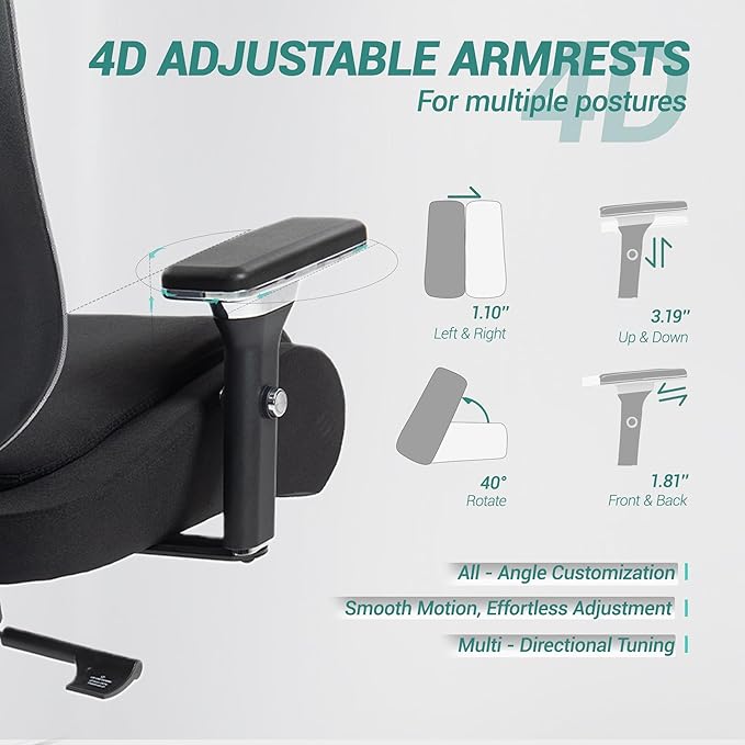 Big and Tall Executive Office Chair, Ergonomic Comfy Mesh Desk Chair with 4D Arms & Extra Wide Seat, Adjustable Headrest & Lumbar Support, 750LBS Capacity, Black