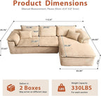 113 in Oversized Cloud Sofa with L Shape Chaise, Sectional Couches for Living Room, Assembly Free Modular Comfy Corduroy Sofa with Right Facing Chaise Longue for Home Apartment (Right Chaise, Beige)
