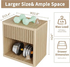 Large Modern Nightstand with Drawer Storage 22.8Inch Wide Fluted Bedside Table End Table for Bedroom, Living Room, Sofa, Couch, Home Office，Mid Century Bed Stands, Natural Color