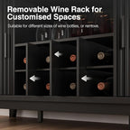 Fluted Buffet Cabinet with Storage, Modern Coffee Bar Cabinet with Outlet, Wine Rack, Cup Holder, Multi-Functional Accent Liquor Cabinet for Living Room, Entryway, Kitchen, Black