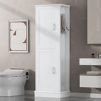 Tall Storage Cabinet, Bathroom Floor Freestanding Storage Cabinet with Hook and Adjustable Shelf for Bathroom, Office, Living Room, White
