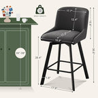 Swivel Counter Height Bar Stools Set of 6, 26''H Upholstered Barstools with Backs, Modern Bar Stool Chairs for Kitchen Island, Metal Legs, Fabric, Black Grey Stools Counter Chair