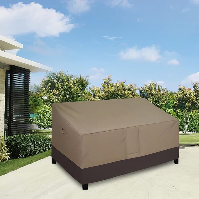 Easy-Going Waterproof Outdoor Couch Cover, Heavy Duty 3-Seater Patio Sofa Cover, Winchdproof Outdoor Furniture Cover with Air Vent (95Wx40Dx35H inch, Camel/Dark Brown)