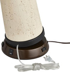 Possini Euro Design Cosgrove Mid Century Modern Coastal Table Lamp with USB and AC Power Outlet Workstation Charging Base Oval 32.75" Tall White Ceramic Beige Fabric Drum Shade for Living Room
