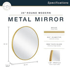 MCS Master & Co. 26in Round Brass Black Mirror, Modern Wall Hanging Large Mirror for Bathroom, Bedroom & Livingroom