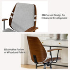 Modern Office Chair with Bentwood Polyester Upholstery Ergonomic Swivel Desk Chair with Adjustable Height for Home Office or Study Gray