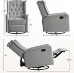 ABAKAN Swivel Rocker Recliner Chair, 360 Degree Nursery Rocking Recliner, Linen Glider Chair with Button Tufted Wingback Chair, for Living Room, Bedroom, Grey