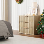 Night Stand with 3 Drawers, 23" Wide Modern Nightstand with Large Storage, Fluted Bed Side Table with Metal Handle, End Table Tall Nightstand for Bedroom, Living Room, Office, Nature