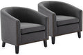 BELLEZE Accent Barrel Chair Set of 2, Modern Tub Club Chair Upholstered Armchair with Gold Nail Head Trim and Black Legs for Living Room Bedroom Apartment Lounge - Gray/Linen