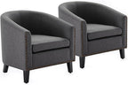 BELLEZE Accent Barrel Chair Set of 2, Modern Tub Club Chair Upholstered Armchair with Gold Nail Head Trim and Black Legs for Living Room Bedroom Apartment Lounge - Gray/Linen