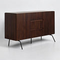 NTC Veil Sideboard with 2 Doors and 3 Drawers, Buffet Cabinet with Vertical Groove Design and Metal Legs, Storage Cabinet for Living Room, and Entryway, Effortless Assembly - Dark Walnut