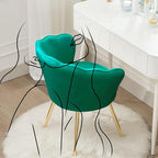 Velvet Vanity Chair with Back, Mid-Century Modern Small Accent Chair for Living Room, Golden Metal Legs Upholstered Makeup Chair, 1Pcs Bedroom Armchair, Emerald Green