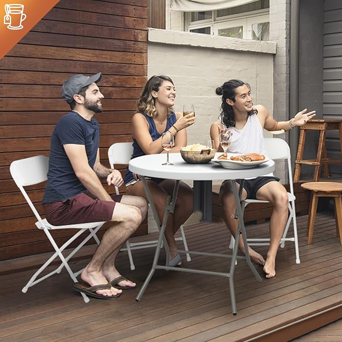 VINGLI 5 Pack White Plastic Folding Chair, Indoor Outdoor Portable Stackable Commercial Seat with Steel Frame 350lb. Capacity for Events Office Wedding Party Picnic Kitchen Dining