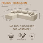 Kingdura 105.5'' Cloud Sectional Couch with L-Shape Chaise, Beige Modern Modular Sofa with Deep Seat, Corduroy Fabric, No Assembly Required, Upholstered Couches for Living Room Bedroom