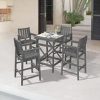 5 Pieces Adirondack Bar Chairs Set, HDPE Patio Bar Height Table and Chairs, Tall Adirondack Outdoor Bar Stools Set, HDPE Patio Bar Table Sets Furniture for Balcony, Garden, Pool, Smoke Gray
