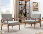 HNY Mid Century Modern Accent Chairs Set of 2 with Wood Frames, Linen Upholstered Living Room Arm Chairs for Living Room, Bedroom, Grey