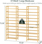 Homykic Bamboo Triple Wide Shallow Bookshelves and Bookcases, 6-Tier 6ft Tall Bookshelf with 17 Open Display Shelves, Large Freestanding Book Shelf for Home Office, Bedroom, Living Room, Natural