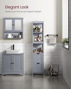 VASAGLE Bathroom Floor Cabinet, Bathroom Storage Organizer Rack Stand, Multifunctional Corner Unit, 2 Drawers, 55.7 Inches in Height, Dove Grey UBBC066G02
