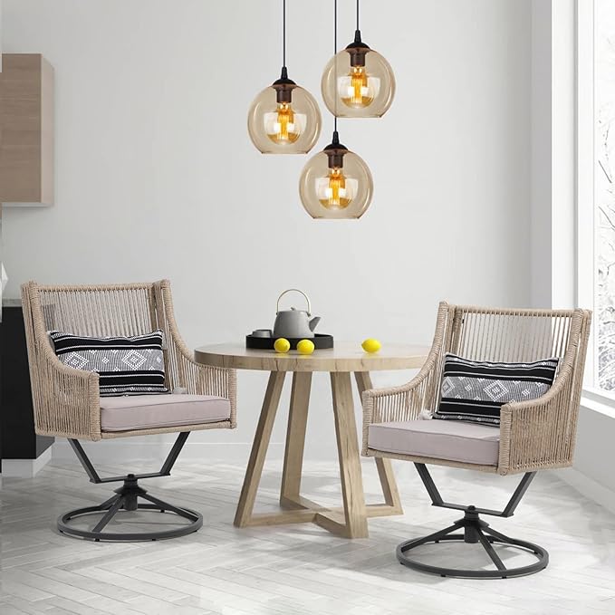 JOIVI Swivel Patio Chairs Set of 2, Outdoor Rattan Dining Chairs with Breathable Cushions, Outdoor Swivel Rattan Chair with Iron Frame for Lawn, Garden, Porch, Backyard, Beige