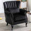 Accent Reading Arm Chairs Midcentury Modern Comfy Corner Sofa Chair, Wingback Waiting Room Club Chair with Tufted Back for Living Room/Bedroom/Reception Room, Velvet Black