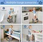 Wooden Step Stool - Two Step Stools Toddler 250 lbs Capacity with Safety Non-Slip Pads - Potty Training Stool for Bathroom Sink, Bedroom, Kitchen Dual Height Step Stools for Kids(Elephant|Gray)