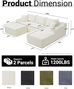 108 Inch Cloud Sectional Couch,Modern Modular Sectional Sofa with Deep Seat,Corduroy Boneless Couches with L-Shape Chaise for Living Room,No Assembly Required (Beige, Right Facing Chaise + Ottoman)