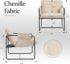 Modern Accent Chair Comfortable Living Room Chairs with Armrests, Bedroom Reading Chair, Chenille Upholstered Lounge Metal Chair